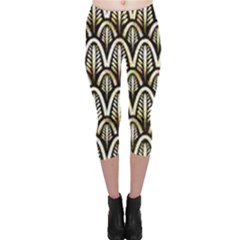 Art Deco Gold Black Shell Pattern Capri Leggings  by NouveauDesign