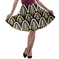 Art Deco Gold Black Shell Pattern A-line Skater Skirt by NouveauDesign