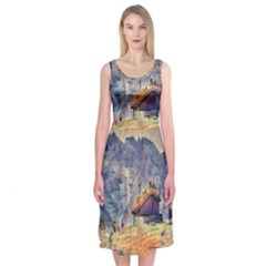 Impressionism Midi Sleeveless Dress by NouveauDesign