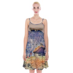 Impressionism Spaghetti Strap Velvet Dress