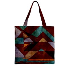 Turquoise And Bronze Triangle Design With Copper Zipper Grocery Tote Bag by digitaldivadesigns