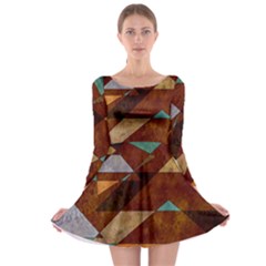 Turquoise And Bronze Triangle Design With Copper Long Sleeve Skater Dress by digitaldivadesigns