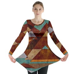 Turquoise And Bronze Triangle Design With Copper Long Sleeve Tunic  by digitaldivadesigns