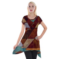 Turquoise And Bronze Triangle Design With Copper Short Sleeve Side Drop Tunic by digitaldivadesigns