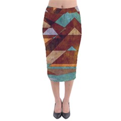 Turquoise And Bronze Triangle Design With Copper Velvet Midi Pencil Skirt by digitaldivadesigns