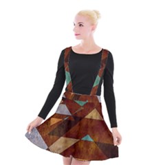 Turquoise And Bronze Triangle Design With Copper Suspender Skater Skirt by digitaldivadesigns