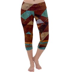 Turquoise And Bronze Triangle Design With Copper Capri Yoga Leggings by digitaldivadesigns