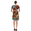 Turquoise and Bronze Triangle Design with Copper Short Sleeve V-neck Flare Dress View2