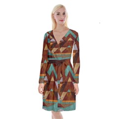 Turquoise And Bronze Triangle Design With Copper Long Sleeve Velvet Front Wrap Dress by digitaldivadesigns