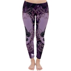 Soft Violett Floral Design Classic Winter Leggings by FantasyWorld7