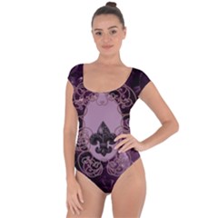 Soft Violett Floral Design Short Sleeve Leotard  by FantasyWorld7