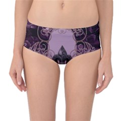 Soft Violett Floral Design Mid-waist Bikini Bottoms by FantasyWorld7