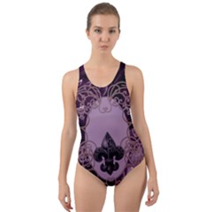 Soft Violett Floral Design Cut-out Back One Piece Swimsuit by FantasyWorld7