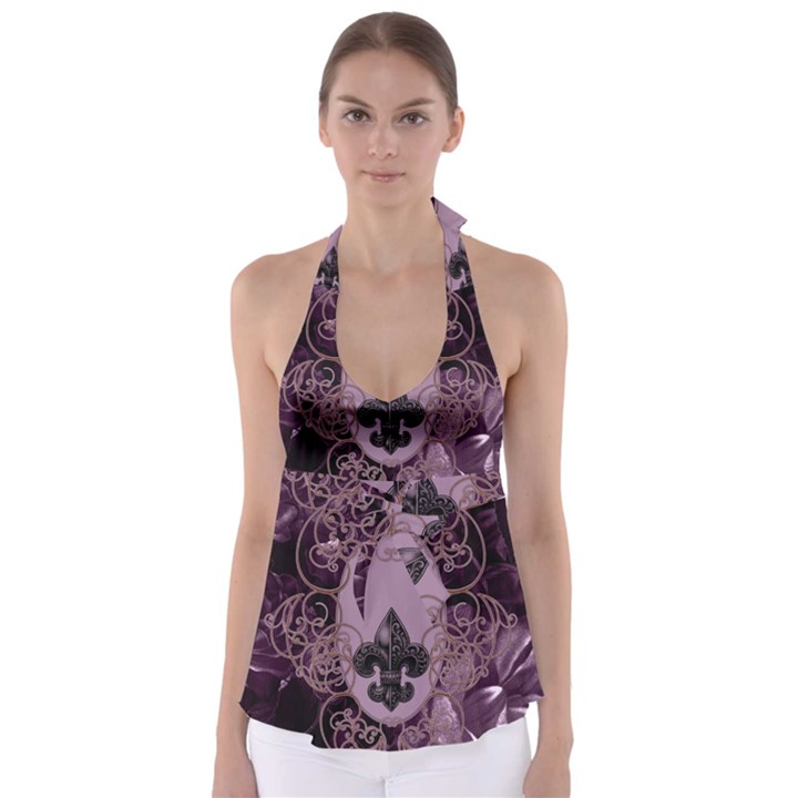 Soft Violett Floral Design Babydoll Tankini Top