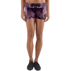 Soft Violett Floral Design Yoga Shorts by FantasyWorld7