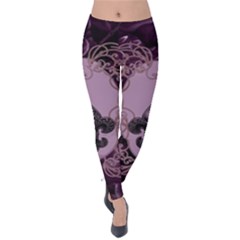 Soft Violett Floral Design Velvet Leggings by FantasyWorld7