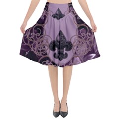 Soft Violett Floral Design Flared Midi Skirt by FantasyWorld7