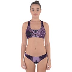 Soft Violett Floral Design Cross Back Hipster Bikini Set by FantasyWorld7