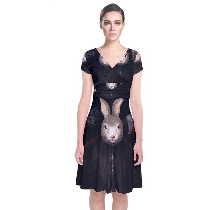 Evil Rabbit Short Sleeve Front Wrap Dress