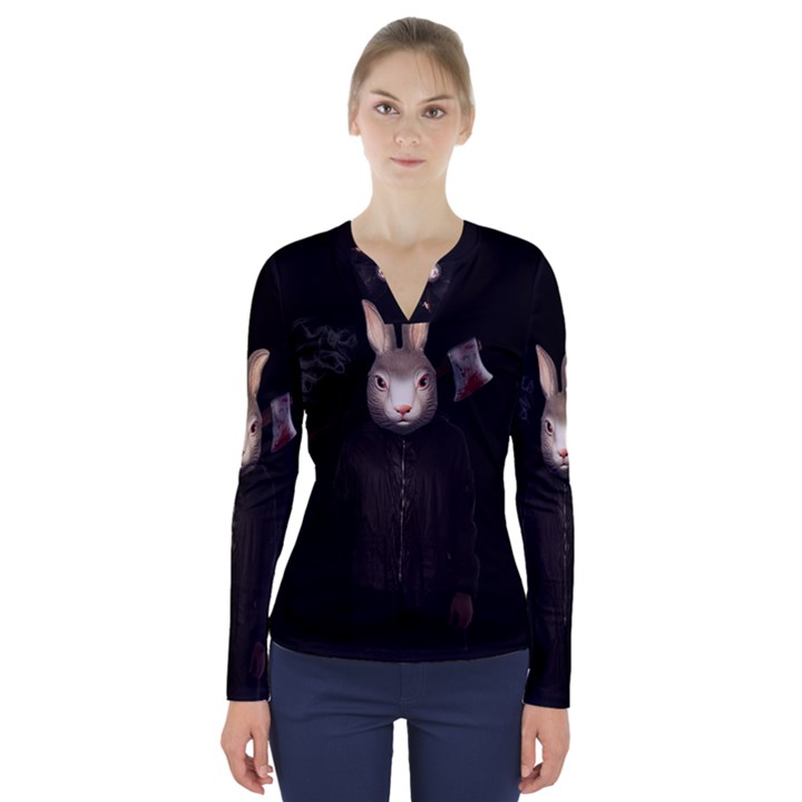 Evil Rabbit V-Neck Long Sleeve Top