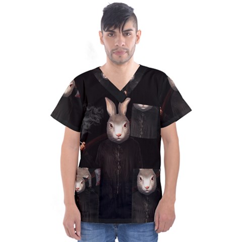 Evil Rabbit Men s V-neck Scrub Top by Valentinaart