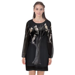 Dead Tree  Long Sleeve Chiffon Shift Dress  by Valentinaart