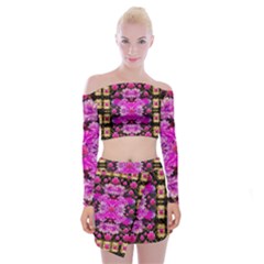 Flowers And Gold In Fauna Decorative Style Off Shoulder Top With Mini Skirt Set by pepitasart