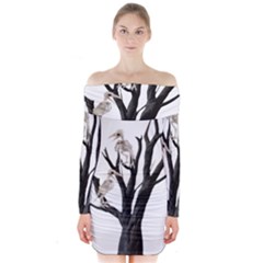 Dead Tree  Long Sleeve Off Shoulder Dress by Valentinaart