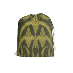 Green Floral Art Nouveau Drawstring Pouches (large)  by NouveauDesign