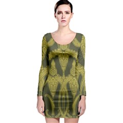 Green Floral Art Nouveau Long Sleeve Bodycon Dress by NouveauDesign