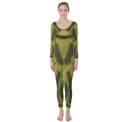 Green Floral Art Nouveau Long Sleeve Catsuit by NouveauDesign