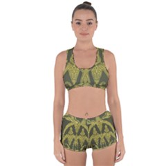 Green Floral Art Nouveau Racerback Boyleg Bikini Set by NouveauDesign