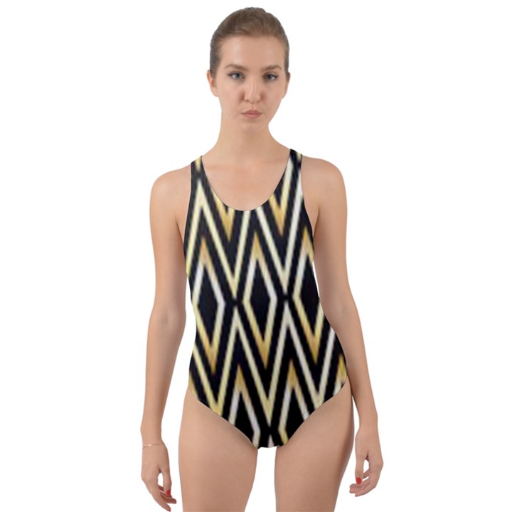 gold,black,art deco pattern Cut-Out Back One Piece Swimsuit