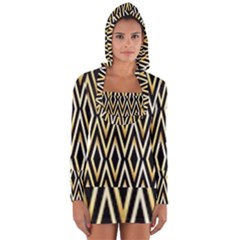 Gold,black,art Deco Pattern Long Sleeve Hooded T-shirt by NouveauDesign