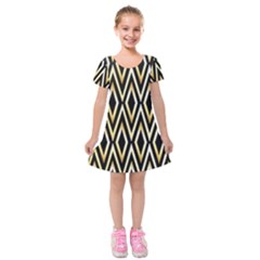 Gold,black,art Deco Pattern Kids  Short Sleeve Velvet Dress by NouveauDesign