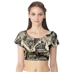 Ink Art Short Sleeve Crop Top by NouveauDesign