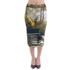 Funny Parrots In A Fantasy World Midi Pencil Skirt by FantasyWorld7