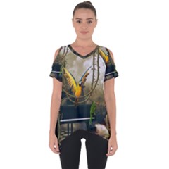 Funny Parrots In A Fantasy World Cut Out Side Drop Tee by FantasyWorld7