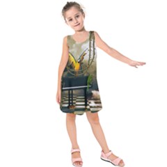 Funny Parrots In A Fantasy World Kids  Sleeveless Dress