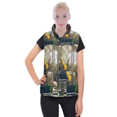 Funny Parrots In A Fantasy World Women s Button Up Puffer Vest by FantasyWorld7