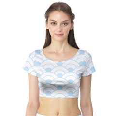 Blue,white,shell,pattern Short Sleeve Crop Top by NouveauDesign