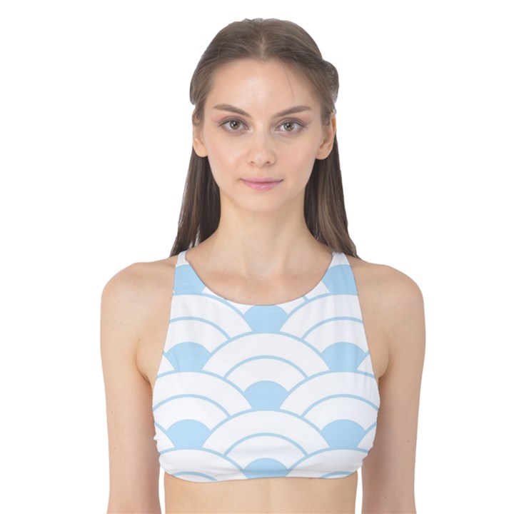 blue,white,shell,pattern Tank Bikini Top