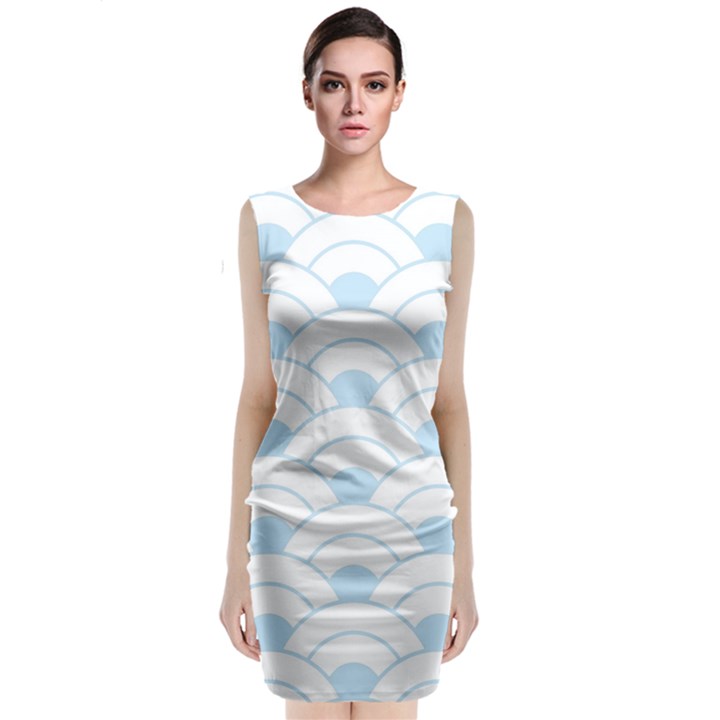 blue,white,shell,pattern Sleeveless Velvet Midi Dress