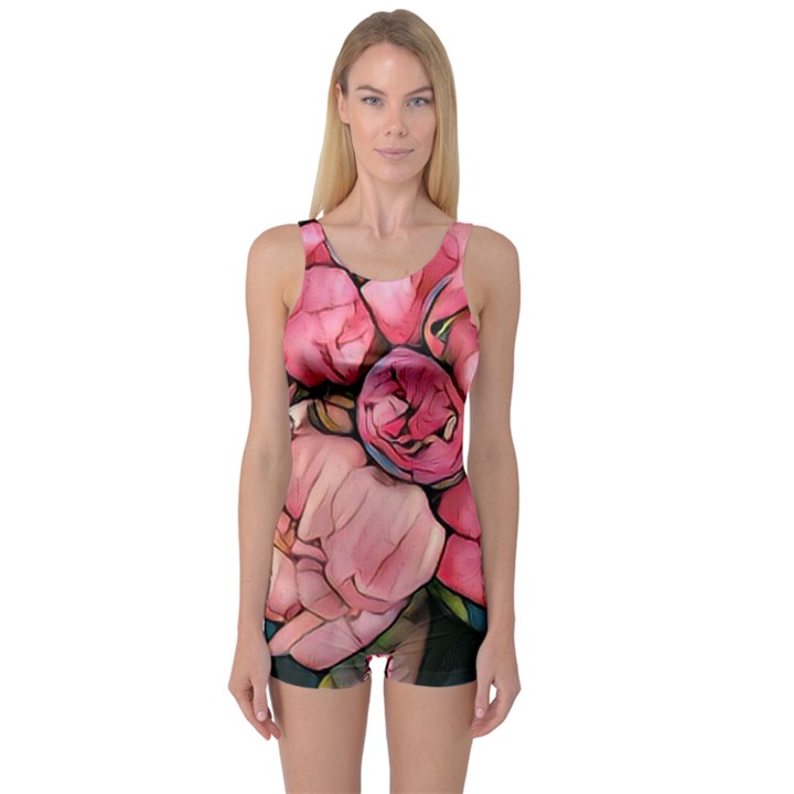 beautiful peonies One Piece Boyleg Swimsuit