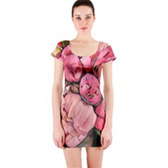 Beautiful Peonies Short Sleeve Bodycon Dress by NouveauDesign