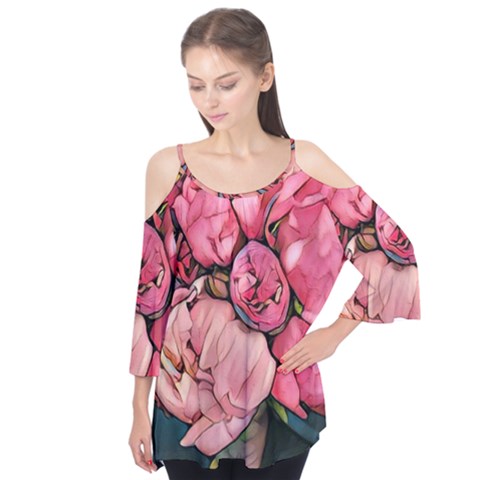 Beautiful Peonies Flutter Tees by NouveauDesign