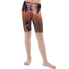 Halloween Design With Scarecrow, Crow And Pumpkin Kids  Mid Length Swim Shorts