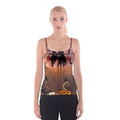 Halloween Design With Scarecrow, Crow And Pumpkin Spaghetti Strap Top