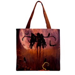 Halloween Design With Scarecrow, Crow And Pumpkin Zipper Grocery Tote Bag