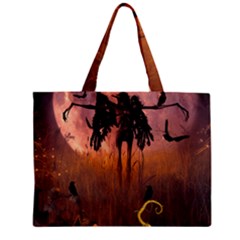 Halloween Design With Scarecrow, Crow And Pumpkin Zipper Mini Tote Bag